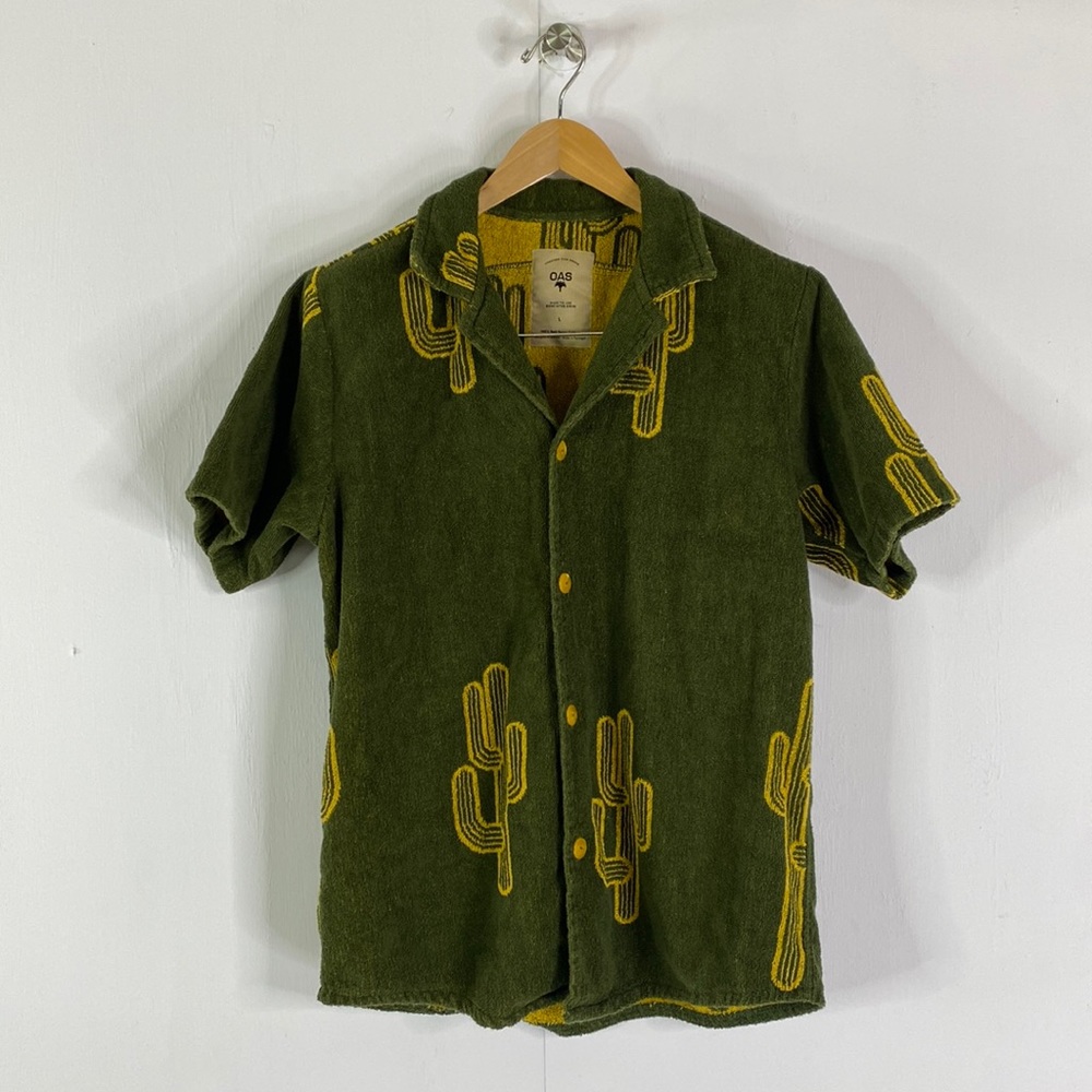 OAS Mezcal Cuba Cactus Terry Cotton After Swil Button Up Shirt